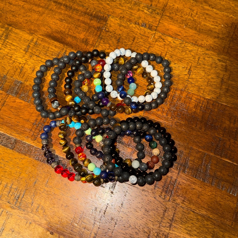 Black and White Beaded Bracelets Set Elastic Bohemian Style